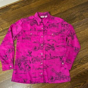 Chico’s Brushed Suede Raspberry Color Button Down Shirt - Size 0